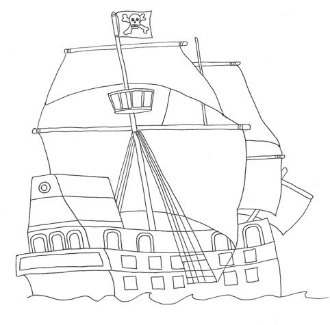 Målarbild Piratskepp utskrivbart för barn
