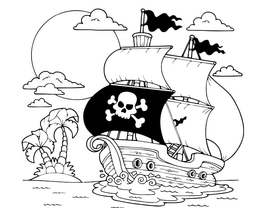 Målarbild Stort piratskepp