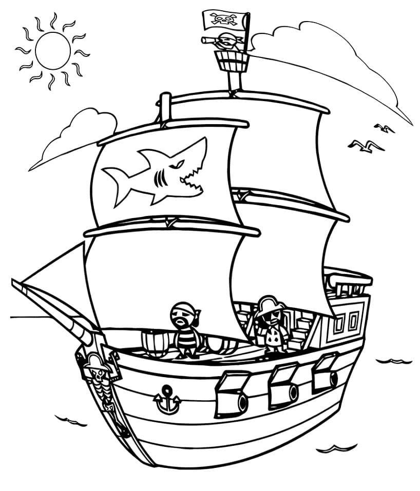 Målarbild Utskrivbar piratskeppsbild