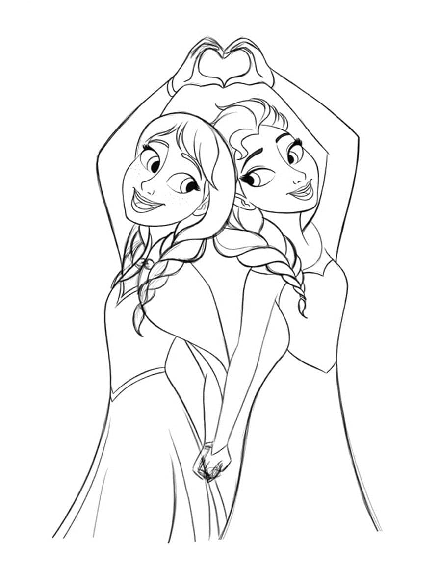 Målarbild Elsa och Anna Gratis Utskrivbar