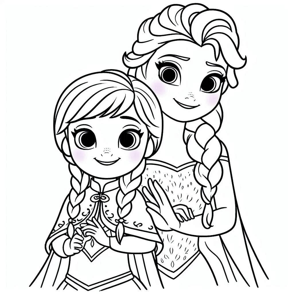 Målarbild Glada Elsa och Anna
