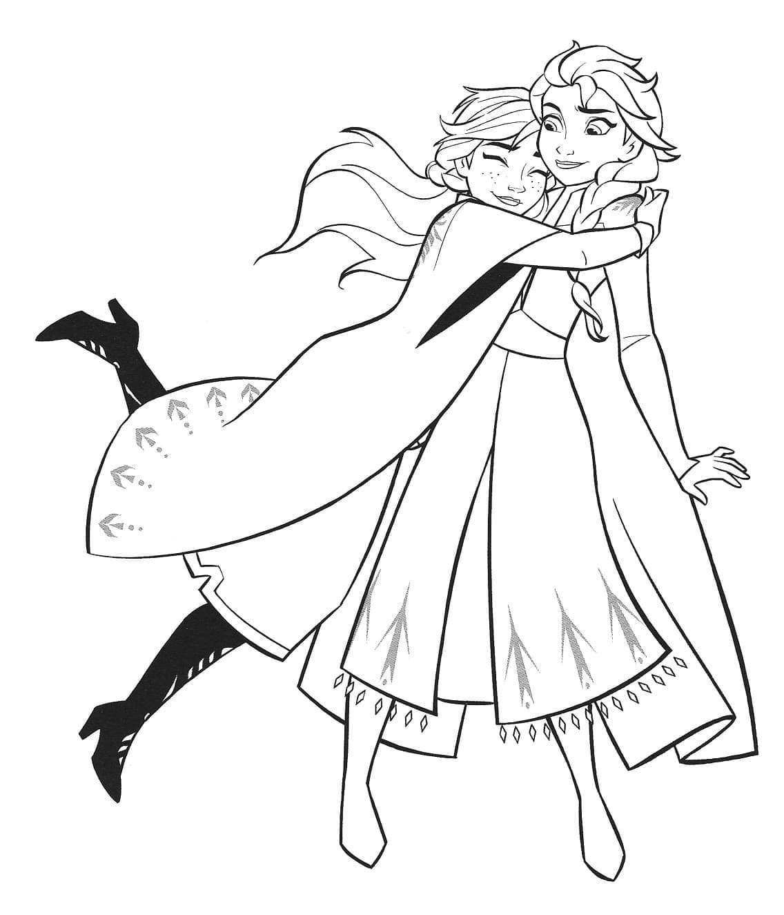 Målarbild Gratis Utskrivbar Elsa och Anna för Barn