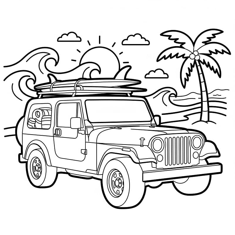 Målarbild Gratis Utskrivbar Jeep för Barn