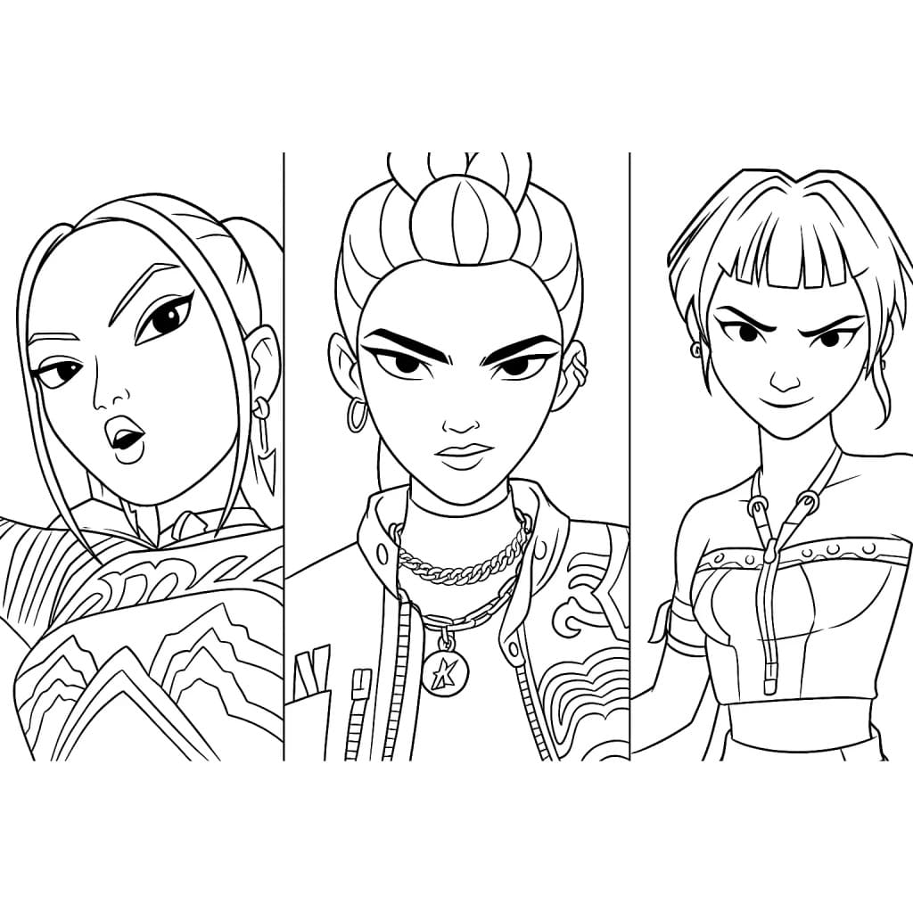 Målarbild Gratis Utskrivbar KPop Demon Hunters för Barn