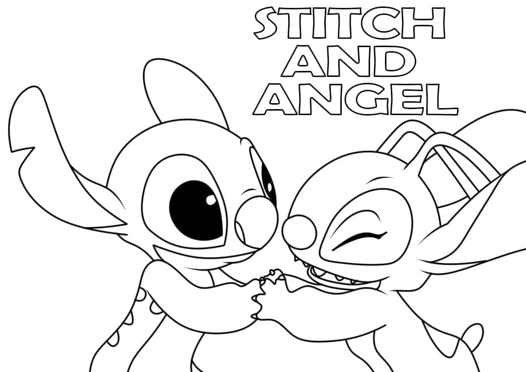 Målarbild Stitch och Angel för 3-åriga Barn