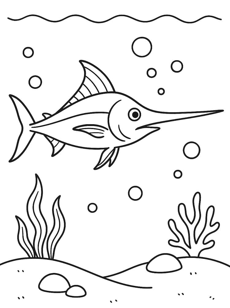 Målarbild En Simmande Svärdfisk