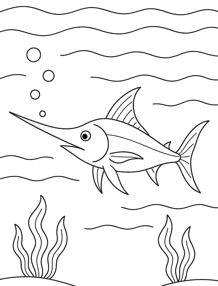 Målarbild En Svärdfisk Under Havet