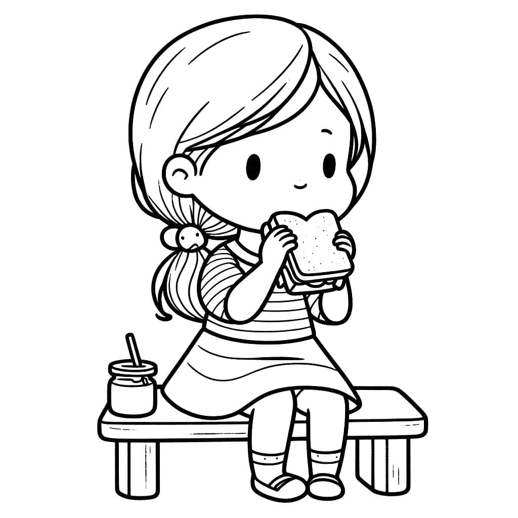 Målarbild Flicka som äter smörgås