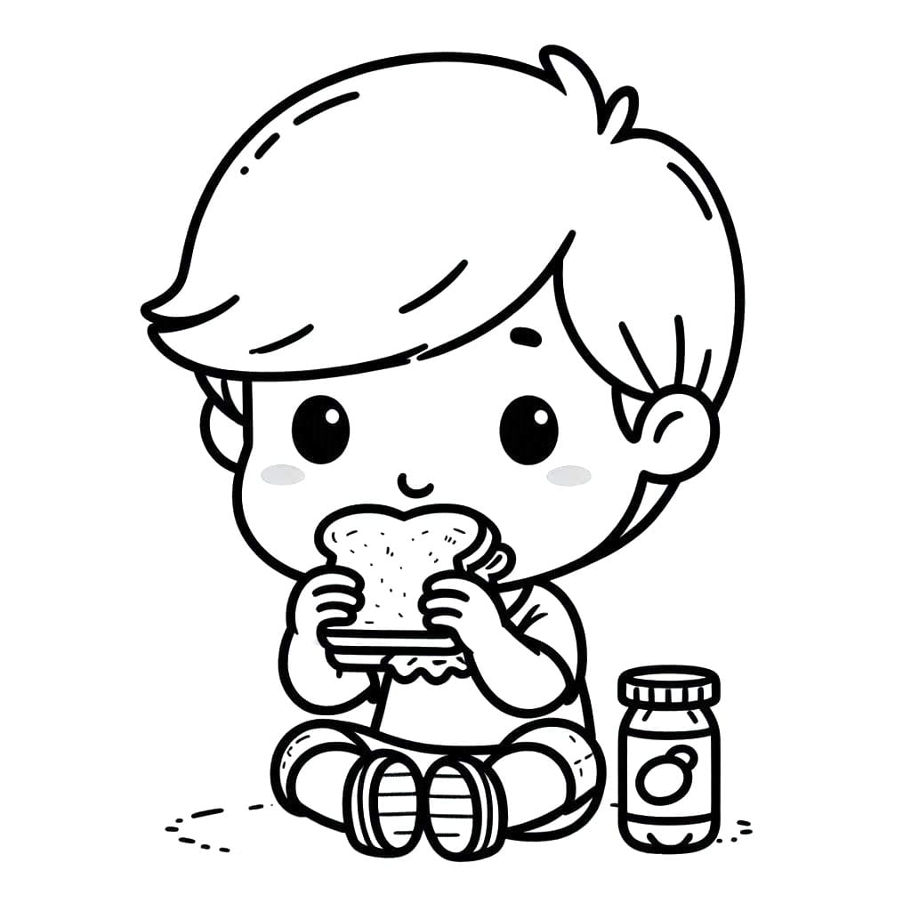 Målarbild Pojke som äter smörgås