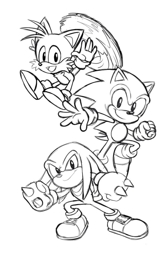 Målarbild Tails, Sonic och Knuckles