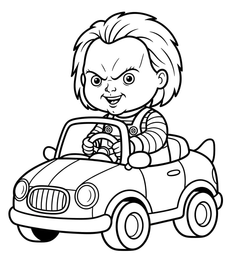Målarbild Chucky kör bil