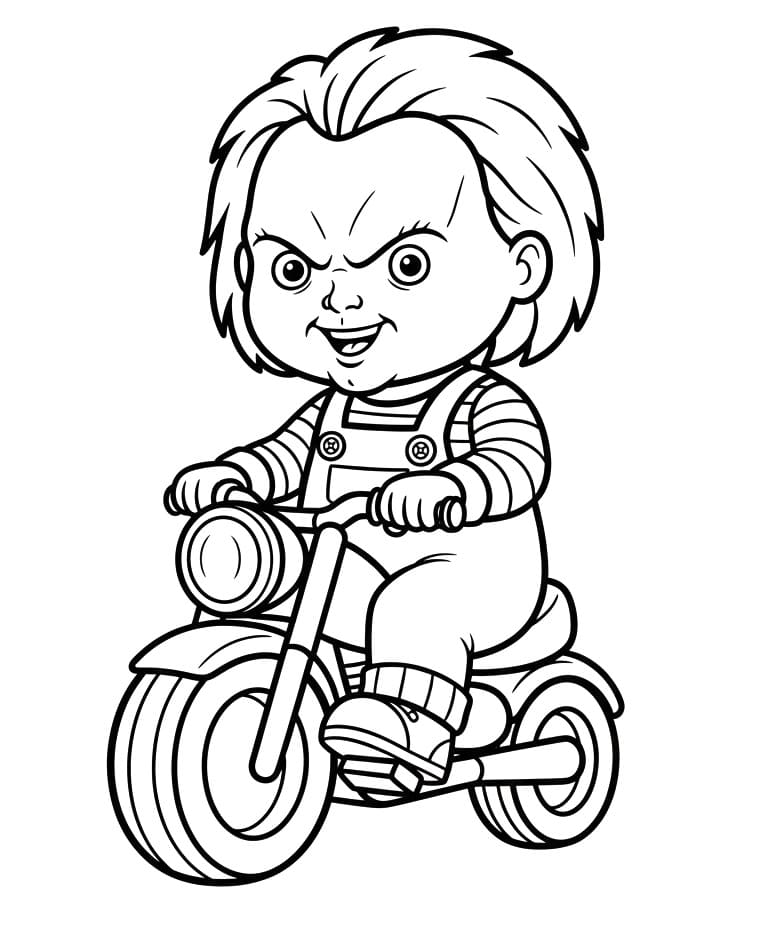 Målarbild Chucky kör motorcykel