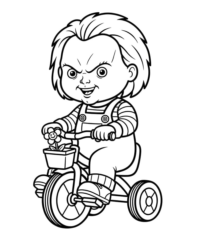 Målarbild Chucky på trehjuling
