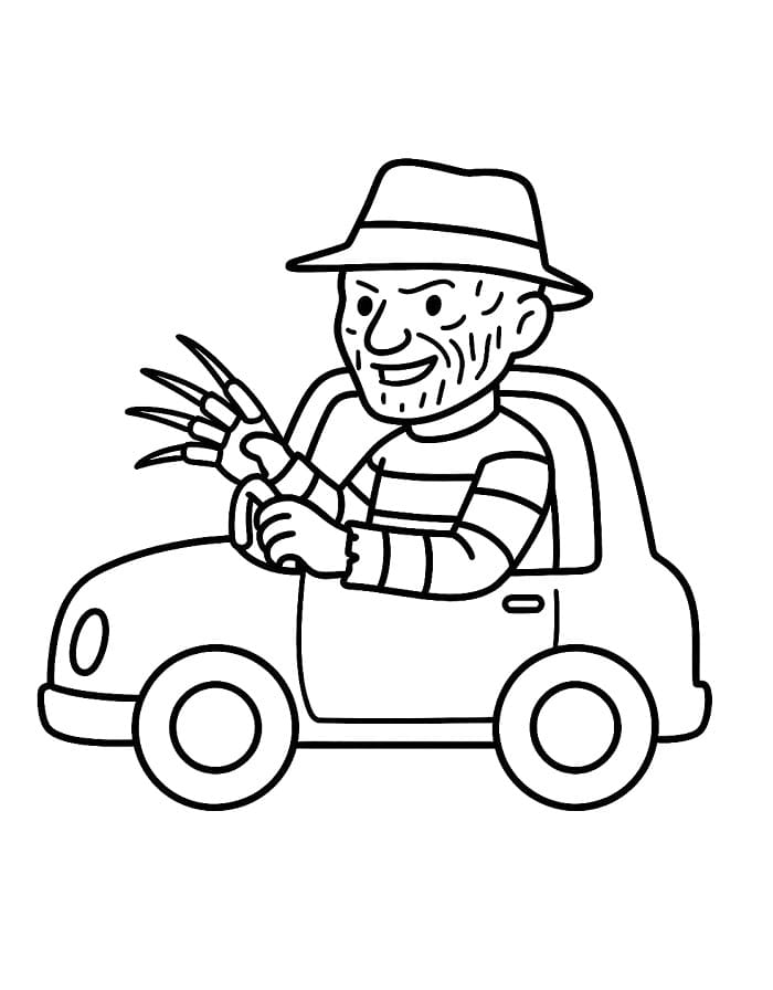 Målarbild Freddy Krueger kör bilen