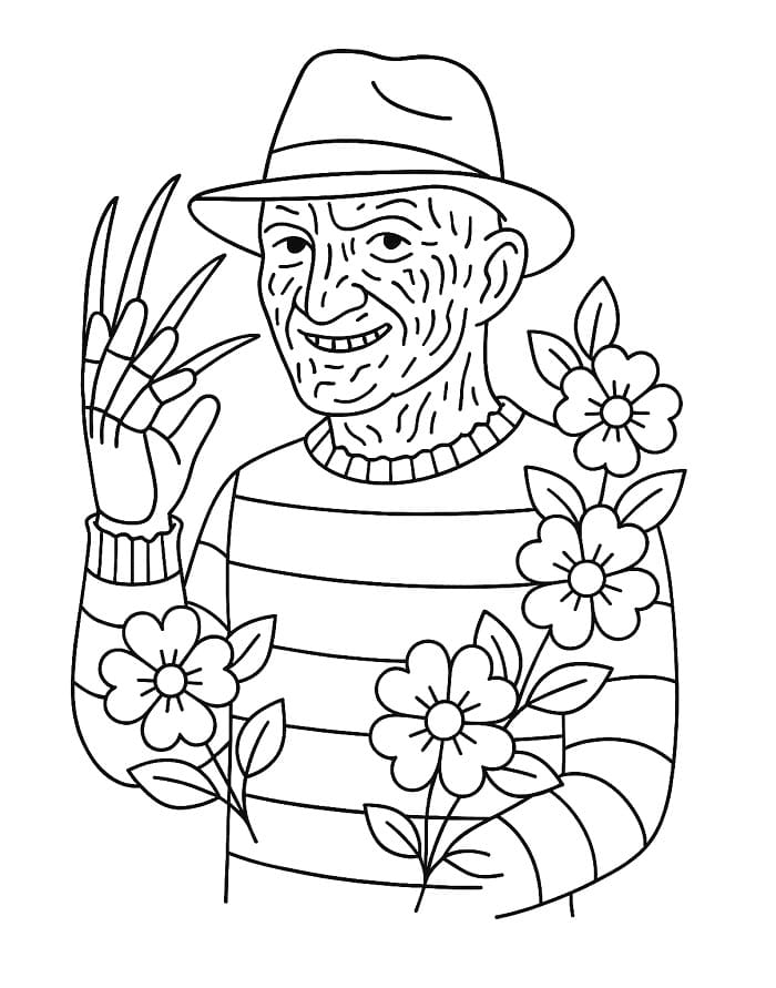 Målarbild Freddy Krueger med blommor