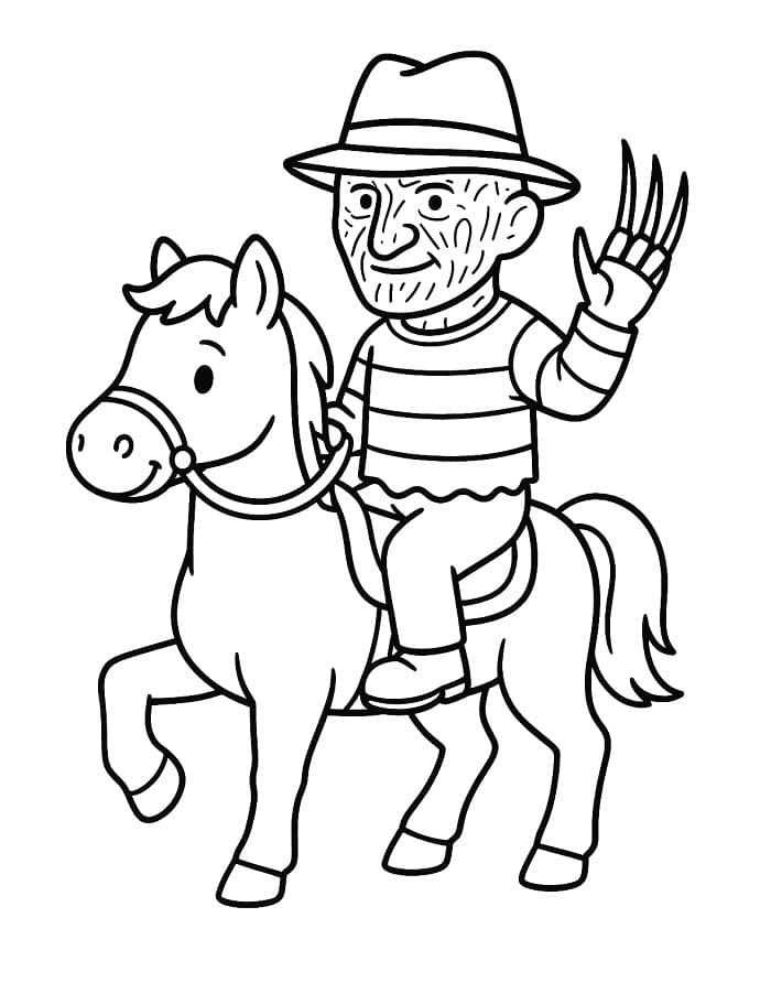 Målarbild Freddy Krueger rider på en häst