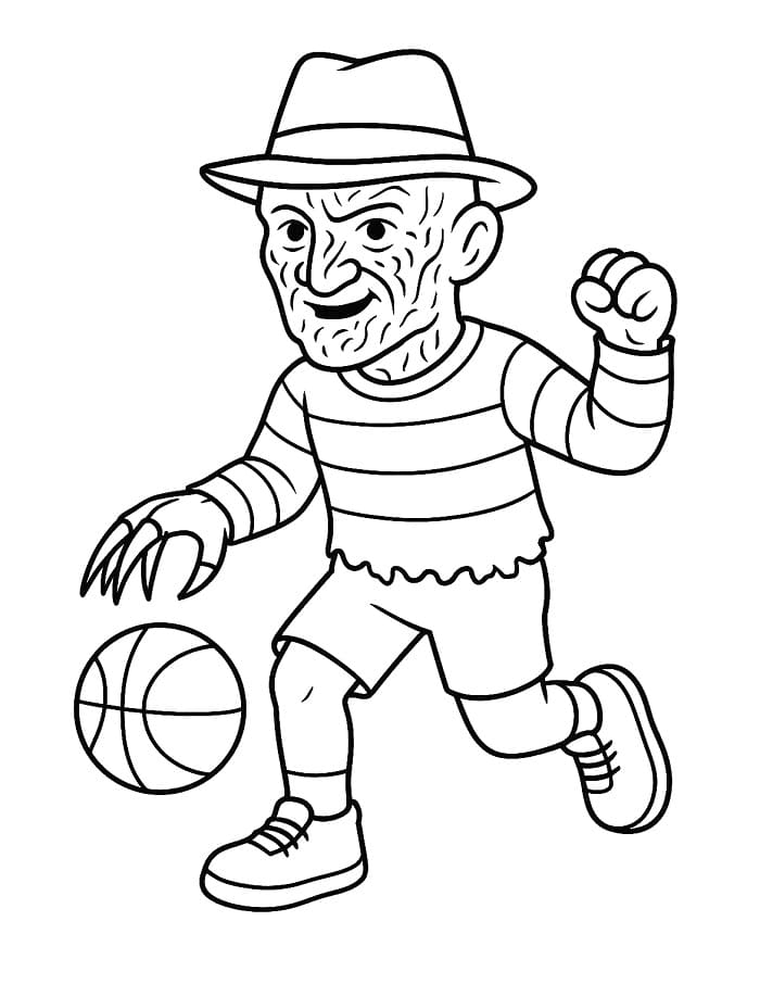 Målarbild Freddy Krueger spelar basket