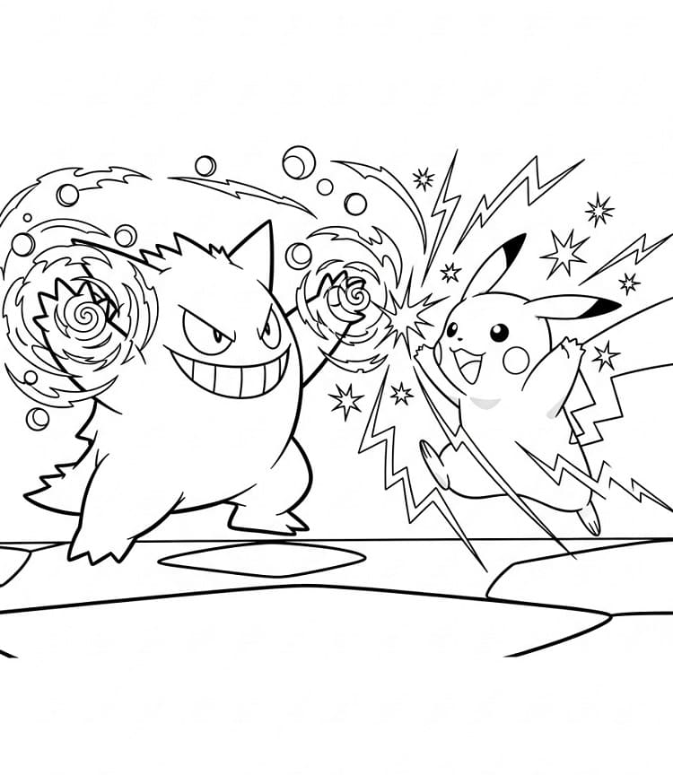 Målarbild Gengar och Pikachu