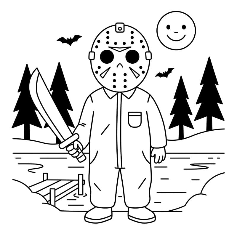 Målarbild Jason Voorhees Gratis Utskrivbar för Barn