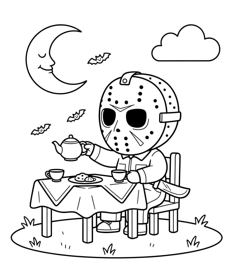 Målarbild Jason Voorhees dricker te