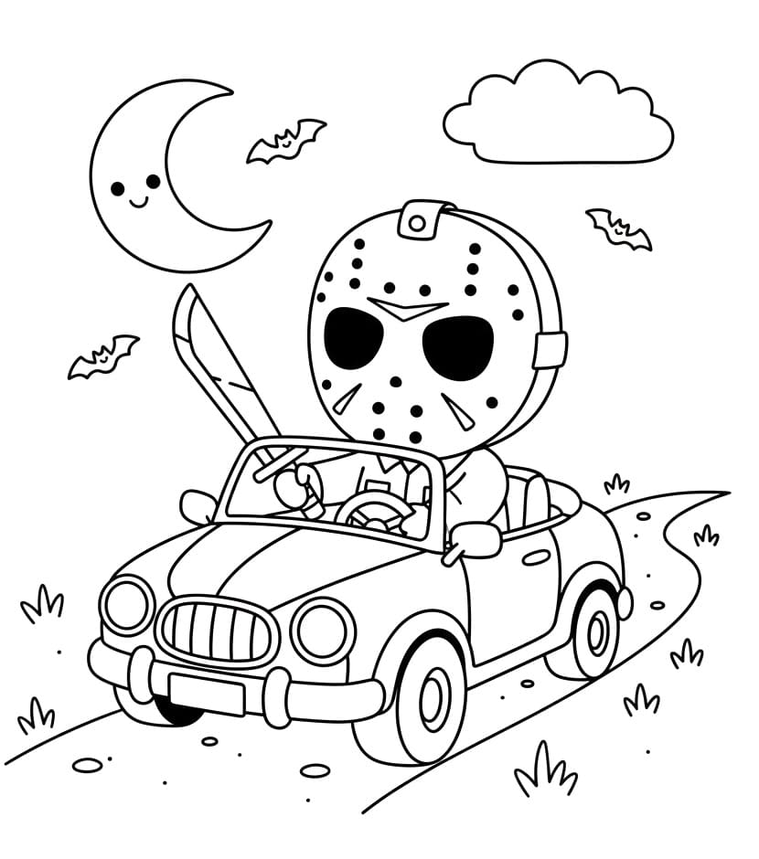 Målarbild Jason Voorhees kör bilen