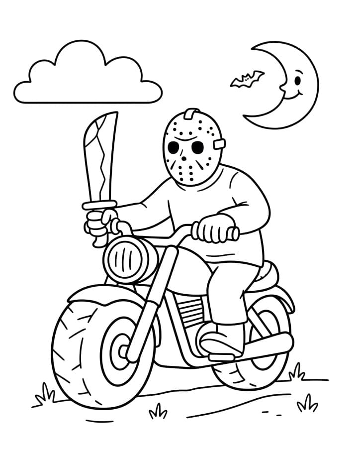 Målarbild Jason Voorhees kör motorcykel