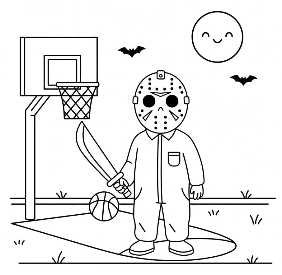 Målarbild Jason Voorhees spelar basket