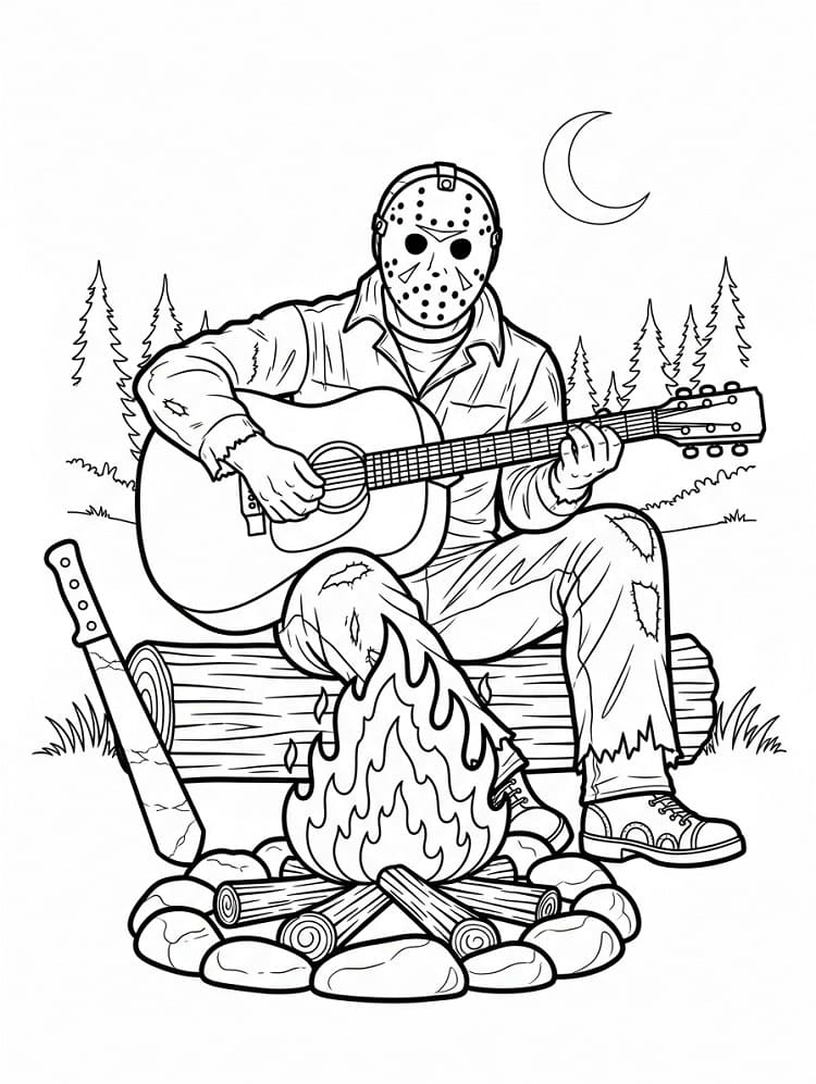 Målarbild Jason Voorhees spelar gitarr