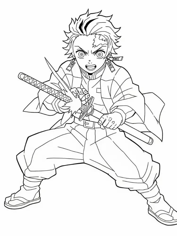 Målarbild Kämpande Tanjiro