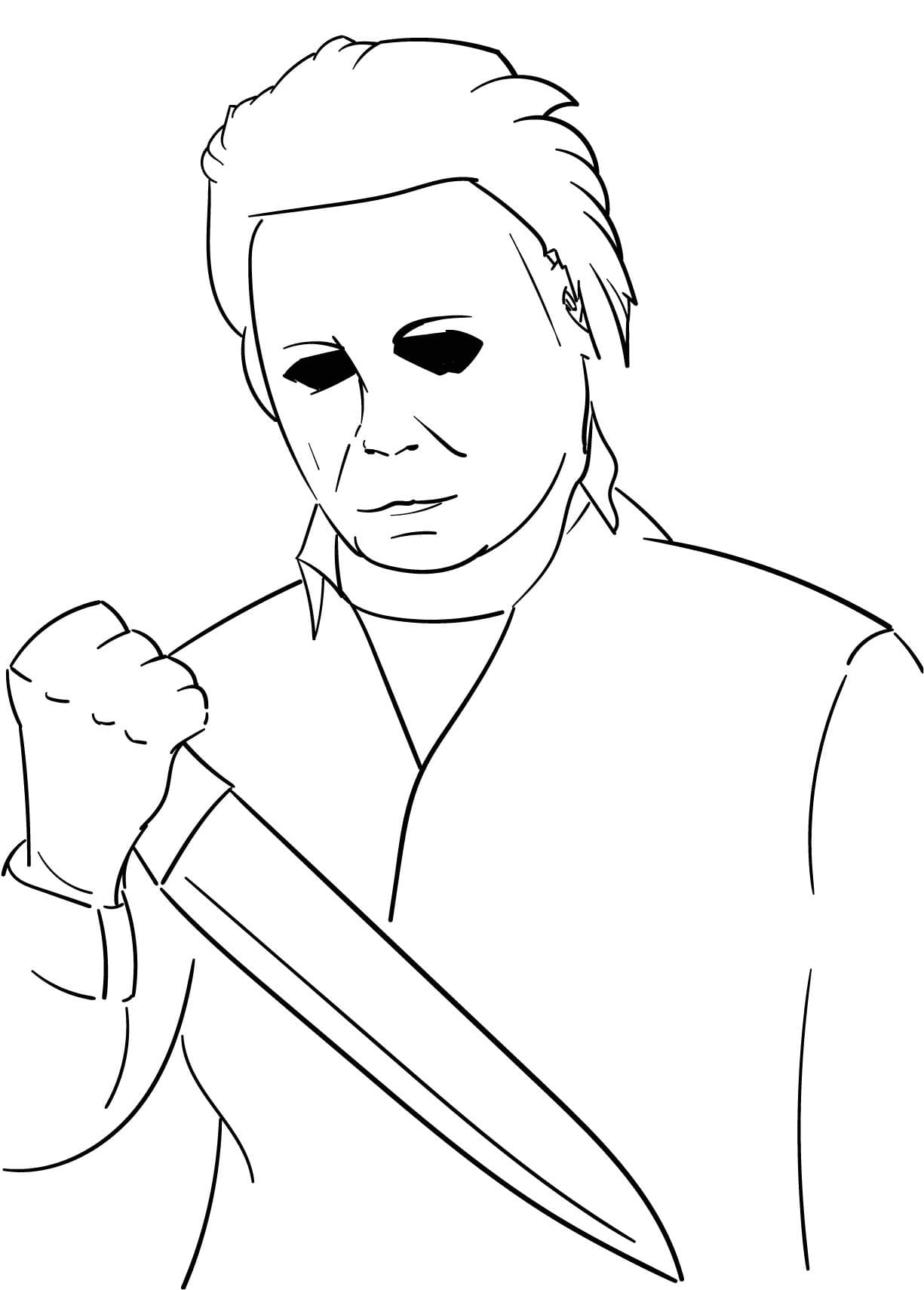 Målarbild Michael Myers håller i en kniv