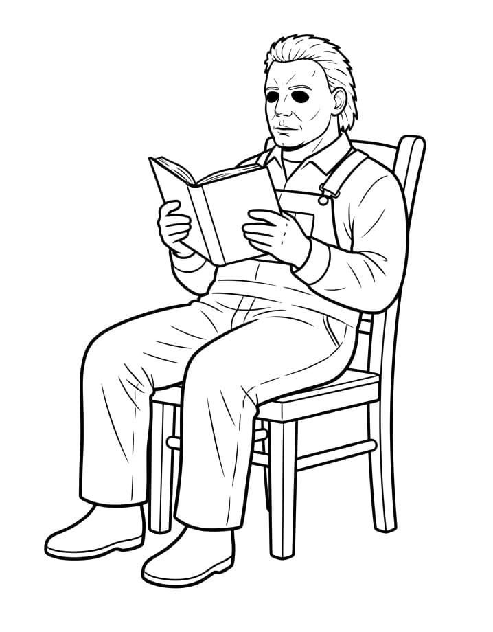 Målarbild Michael Myers läser en bok