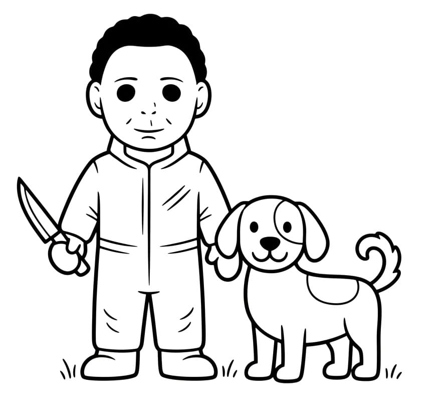 Målarbild Michael Myers och hunden