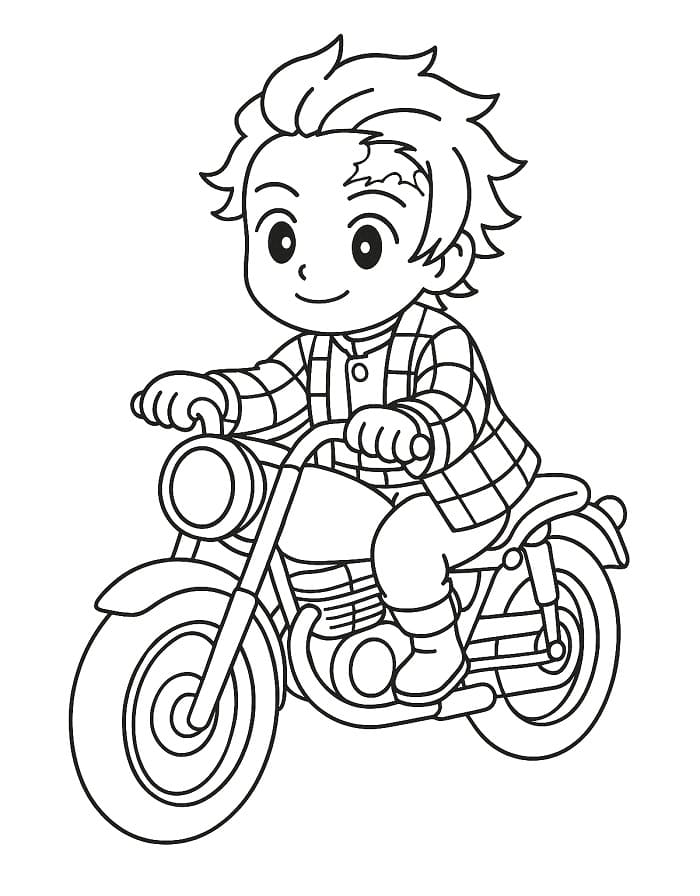 Målarbild Tanjiro kör motorcykel