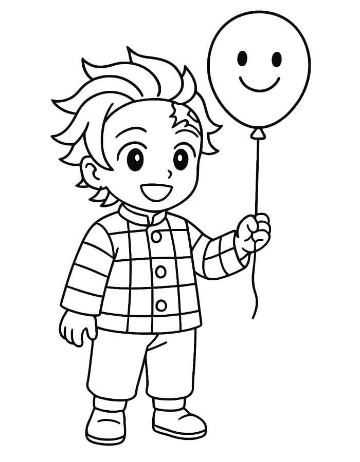 Målarbild Tanjiro med ballong