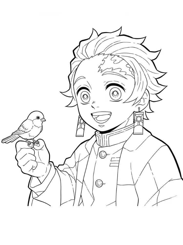 Målarbild Tanjiro och Fågel