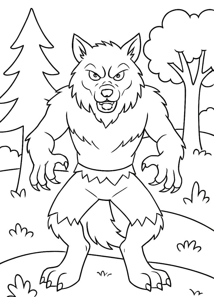 Målarbild Varulv i skogen