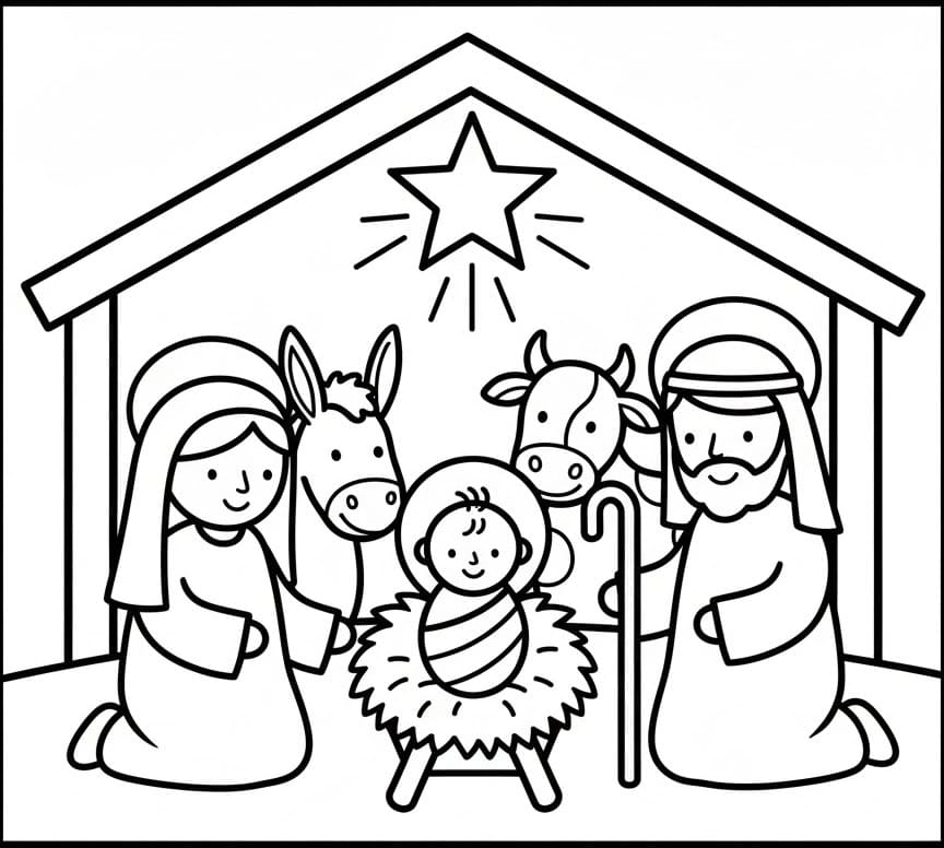 Målarbild Bedårande Julkrubba