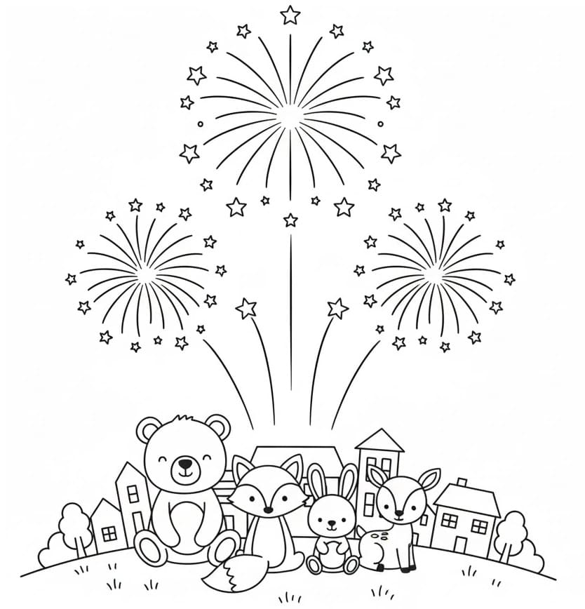 Målarbild Djur och fyrverkerier