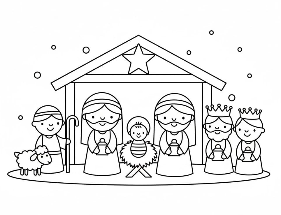 Målarbild Enkel Julkrubba