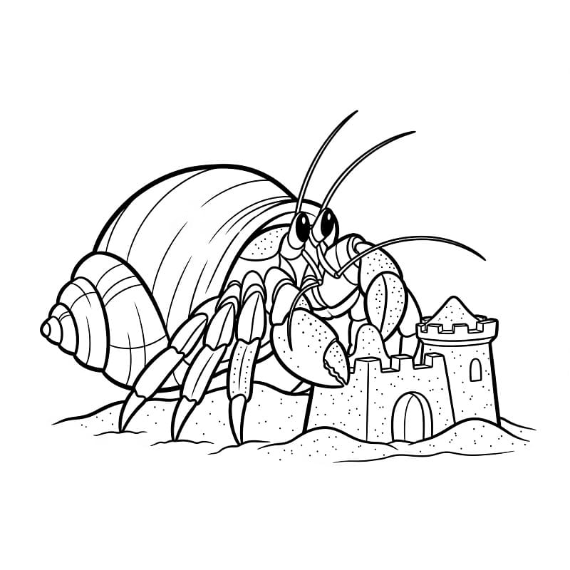 Målarbild Eremitkräfta och sandslott