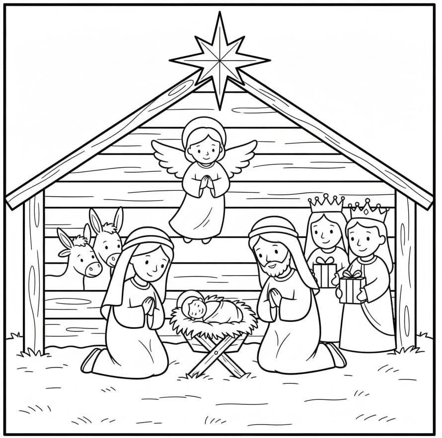 Målarbild Fantastisk Julkrubba