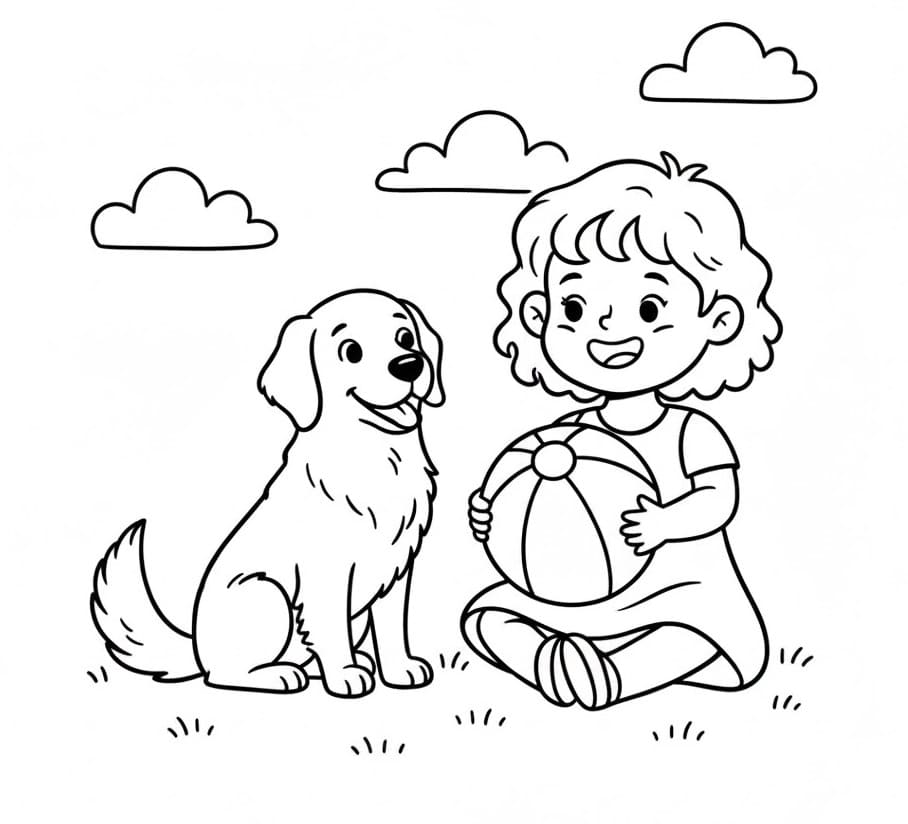 Målarbild Flicka och Golden Retriever