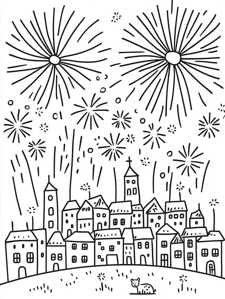 Målarbild Fyrverkerier gratis för barn