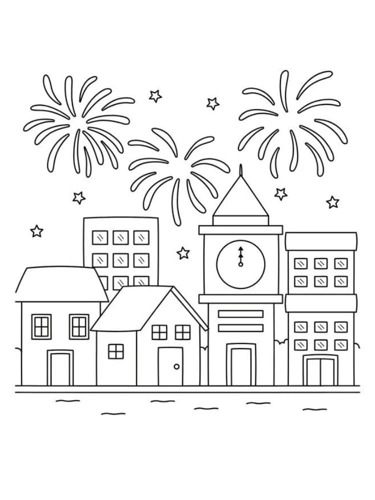 Målarbild Fyrverkerier gratis utskrivbar för barn