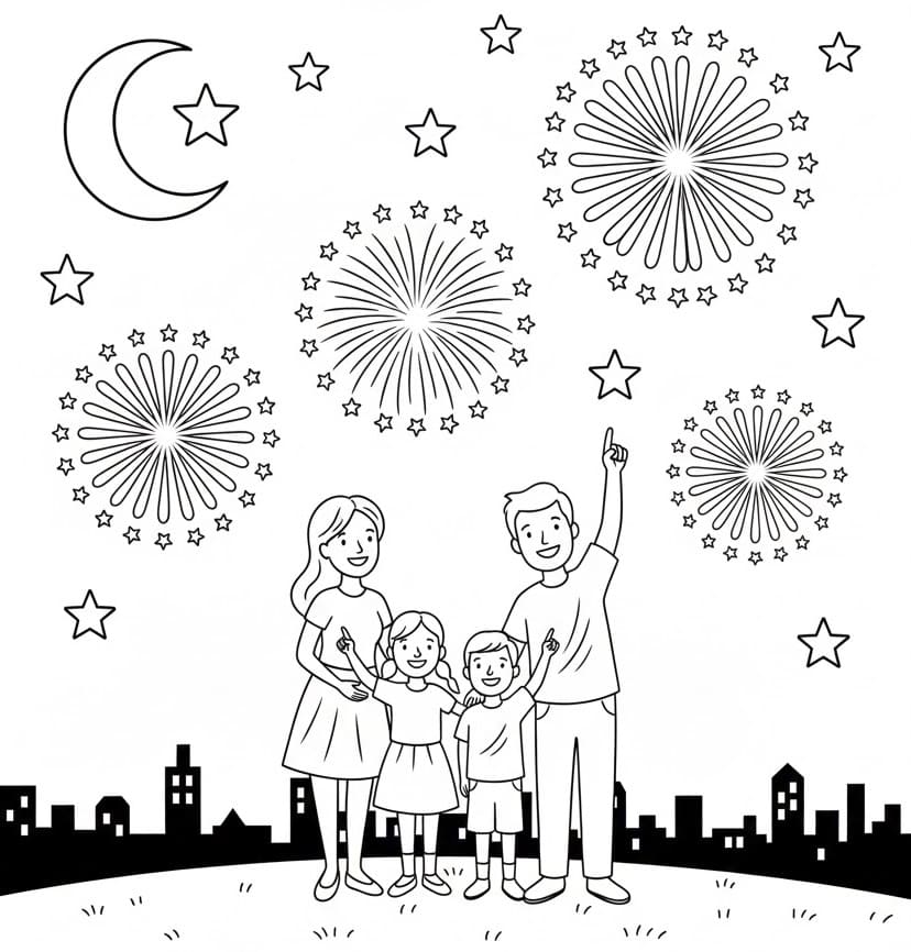 Målarbild Fyrverkerier på natten