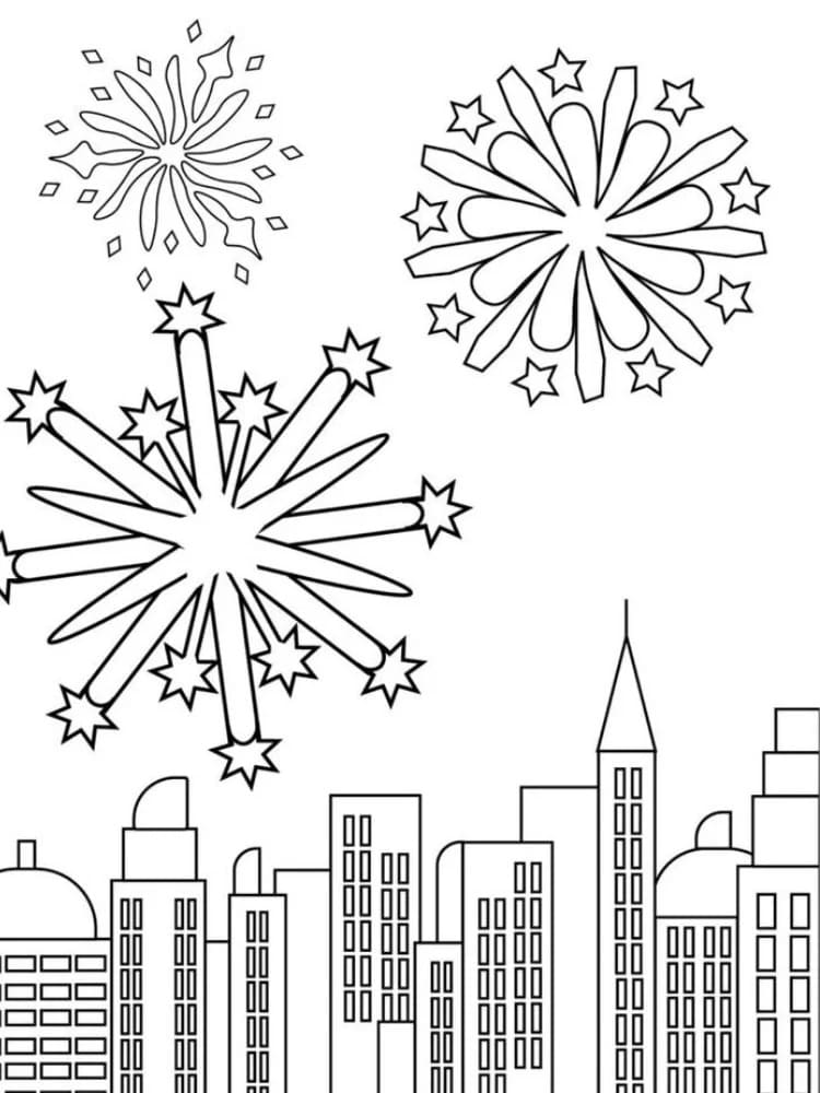 Målarbild Fyrverkerier utskrivbar