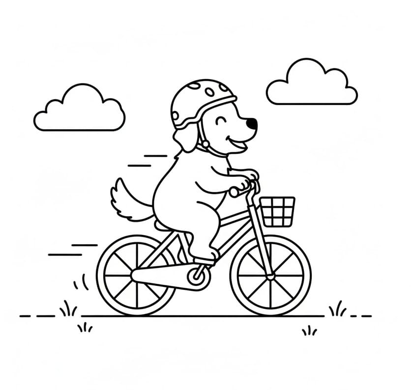 Målarbild Golden retriever cyklar