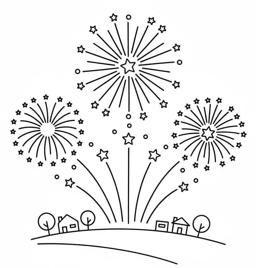 Målarbild Gratis utskrivbar fyrverkerier