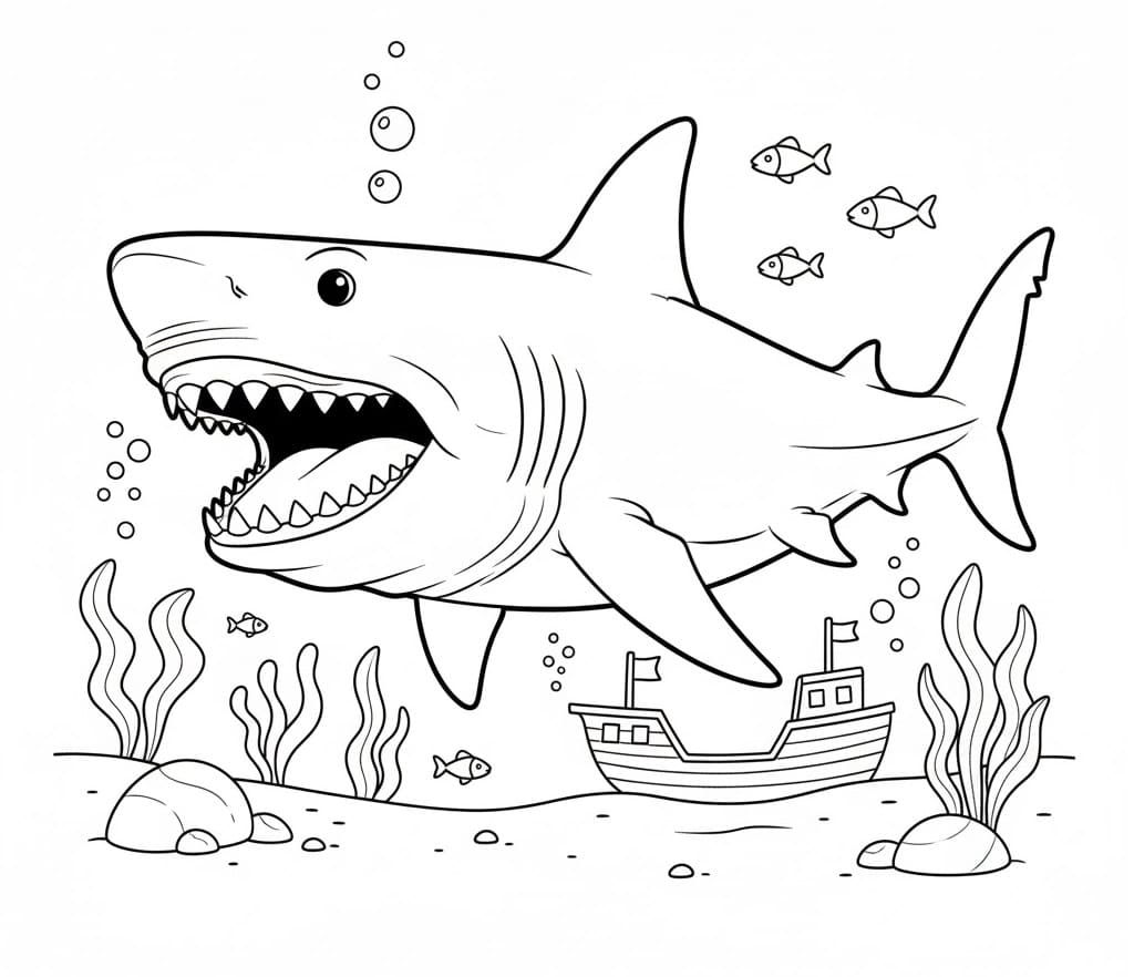 Målarbild Häftig Megalodon