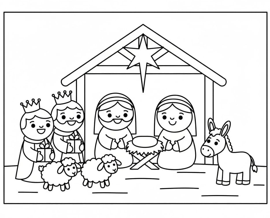 Målarbild Härlig Julkrubba